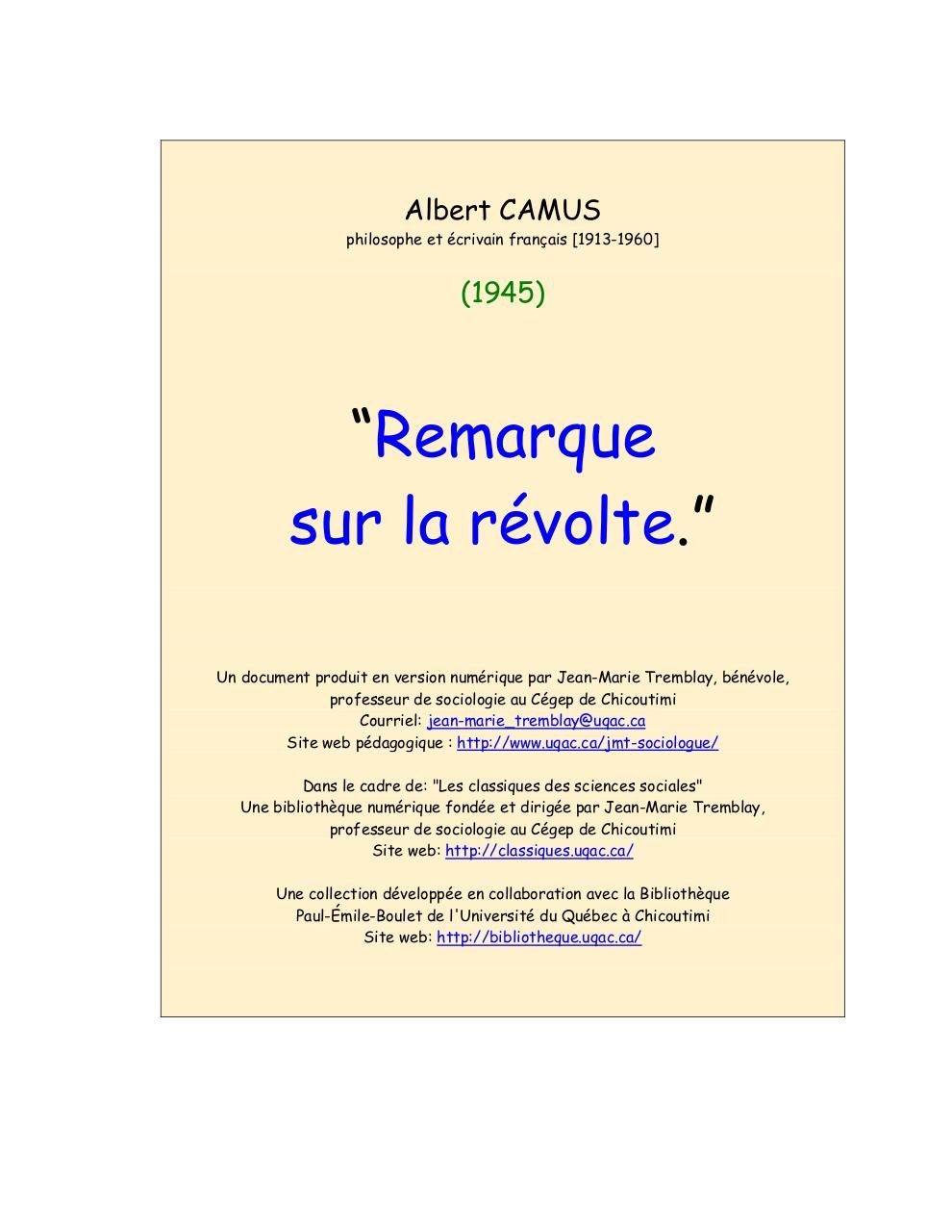 Remarque sur la révolte