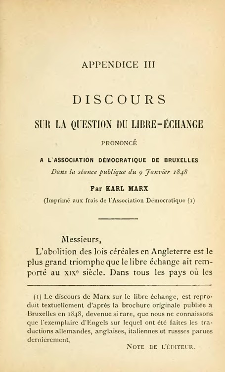 Discours sur la question du libre-échange